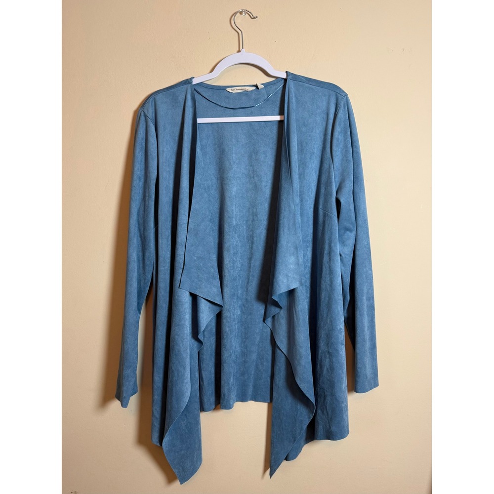 Soft Surroundings Blue Faux Suede Waterfall Cardigan Open Front Jacket Large